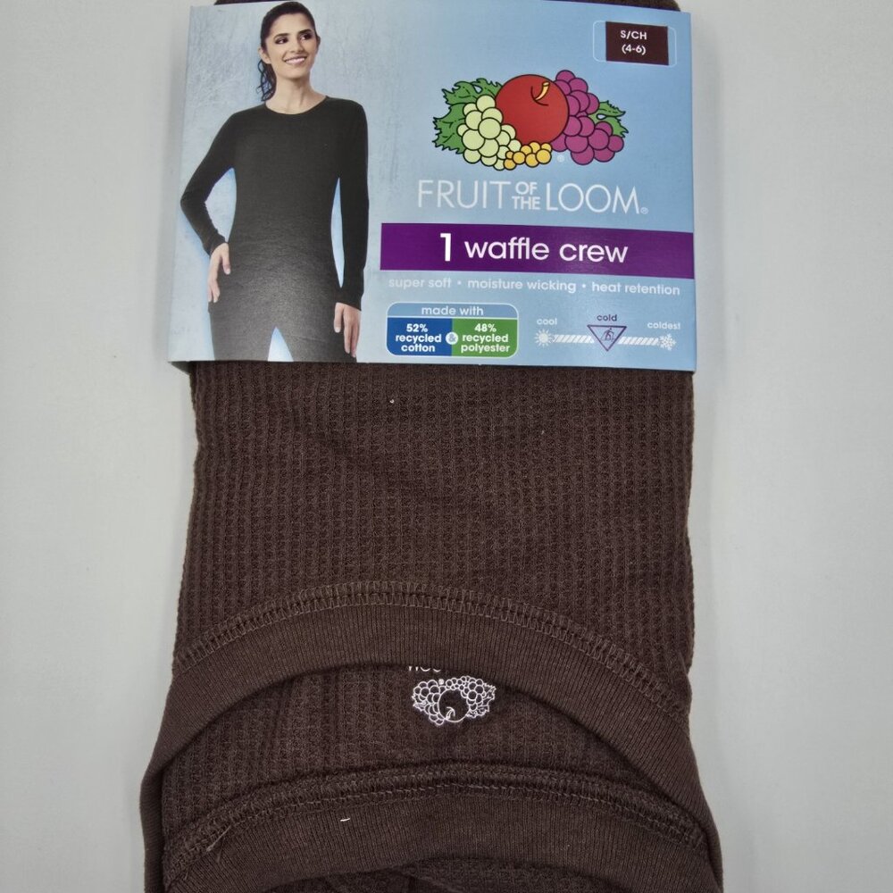 Fruit of the Loom Women's Chestnut Waffle Crew Thermal Long Sleeve Size Small